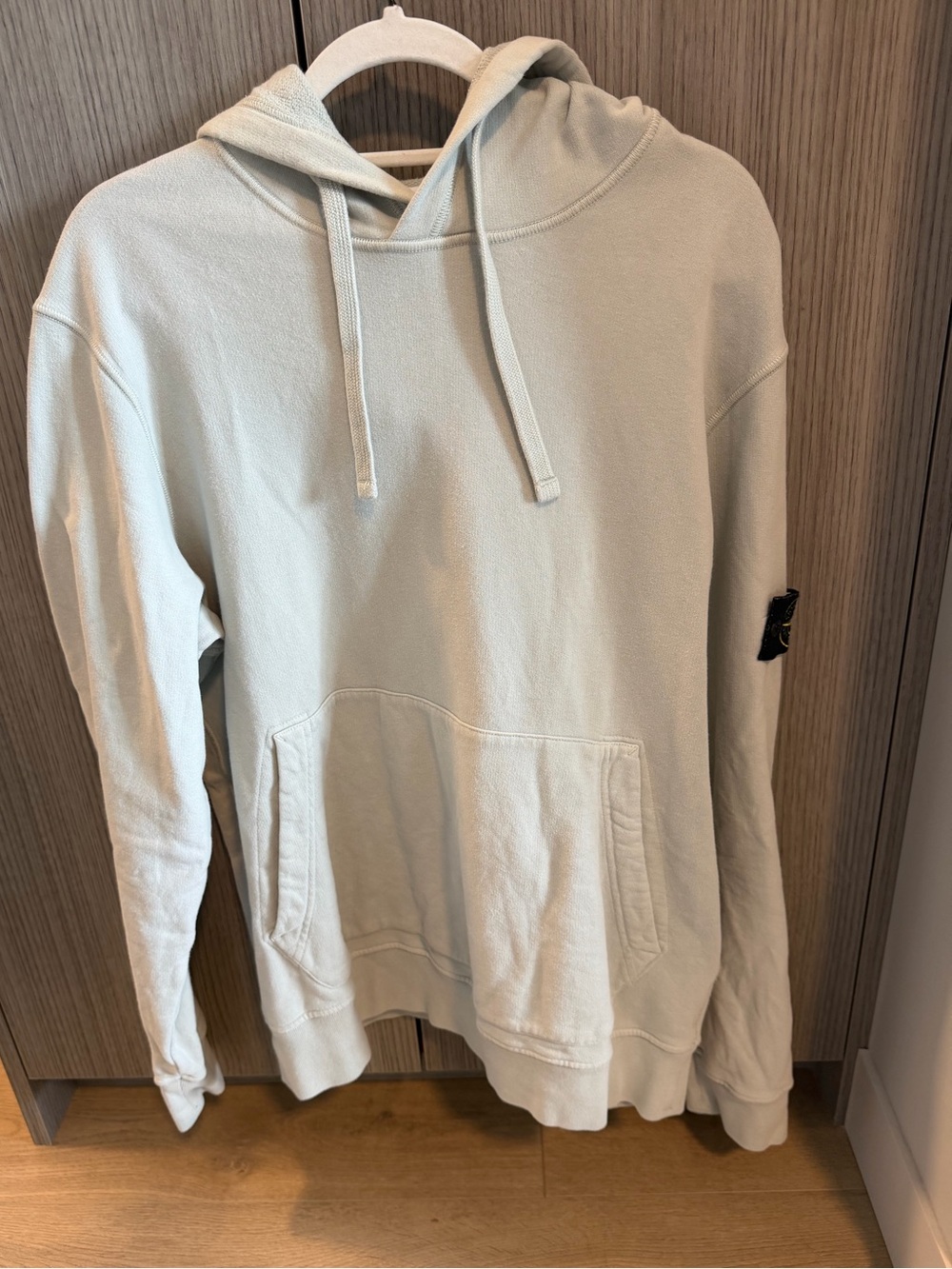 Stone Island Light Blue/Gray Hoodie with Logo Sleeve Patch